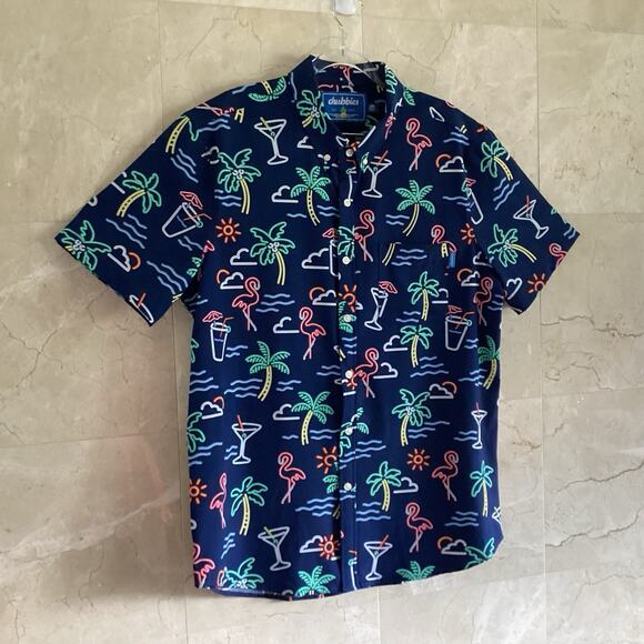 CHUBBIES Button Down Short Sleeve Men’s XXL Friday Neon Lights Blue, Preppy Fun - Picture 4 of 7